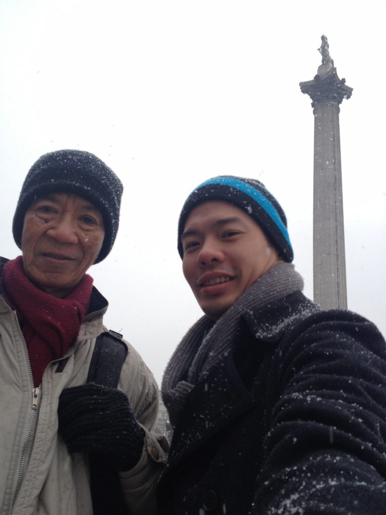 Dad and Niki at Trafalgar Square on a snowy January morning in 2013